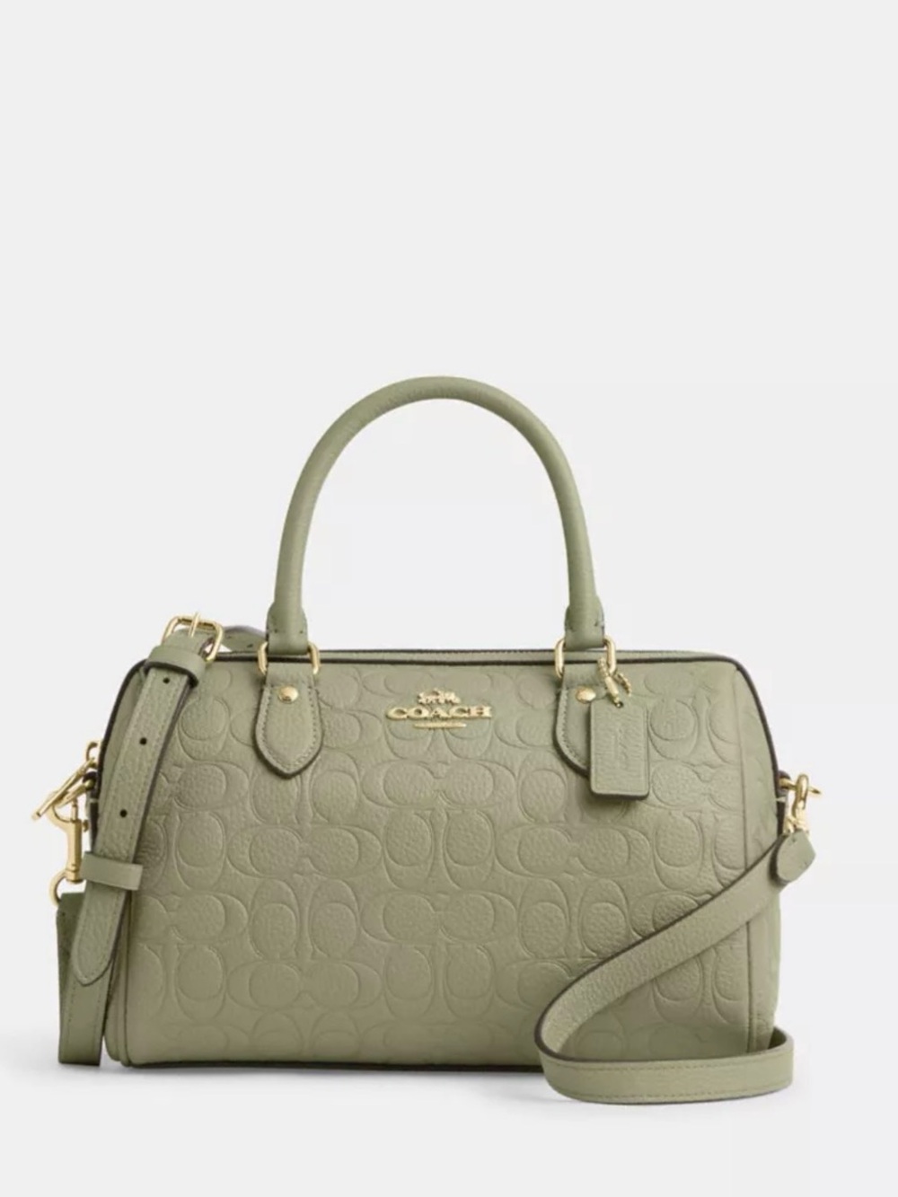 💚Coach NWT Pistachio Signature Embossed Leather Medium Rowan / Gold Hardware